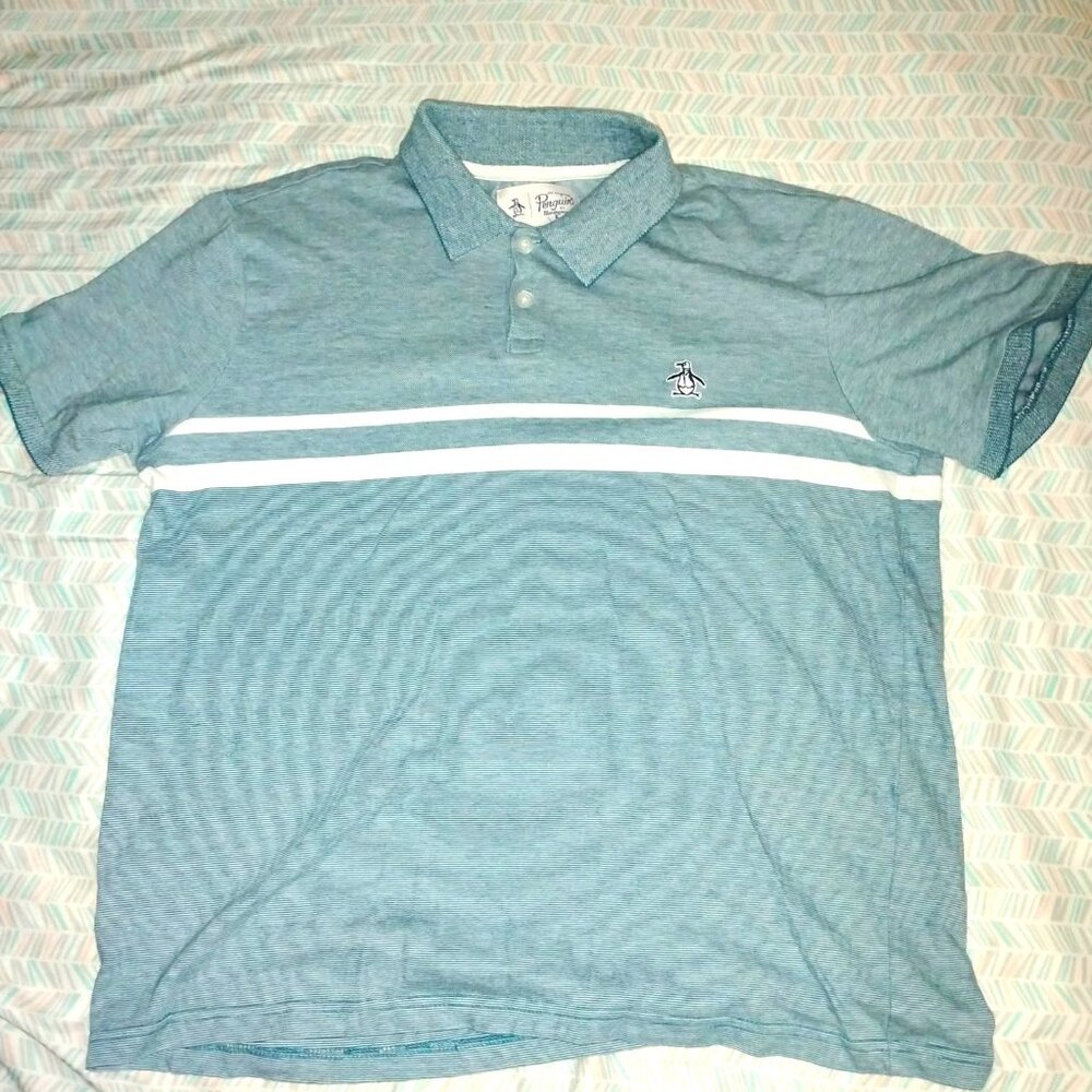 Original size L vintage men's Penguin Blue & White Polo shirt